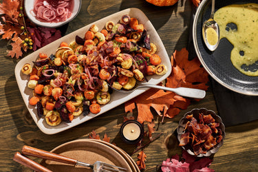 Roasted Root Veg with Warm Bacon-Herb Vinaigrette