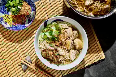 Japanese Chicken Noodle Soup with Shiitake Mushrooms