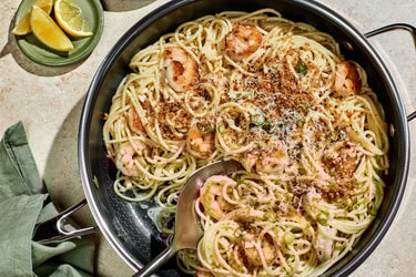 Pasta al Limone With Shrimp & Crunchy Breadcrumbs