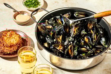 Mussels Braised in Cider with Potato Rosti