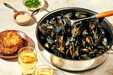 Mussels Braised in Cider with Potato Rosti