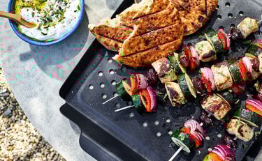 Greek Chicken Kebabs with Grilled Olives