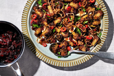 Fried Brussels Sprouts With Cranberries and Balsamic