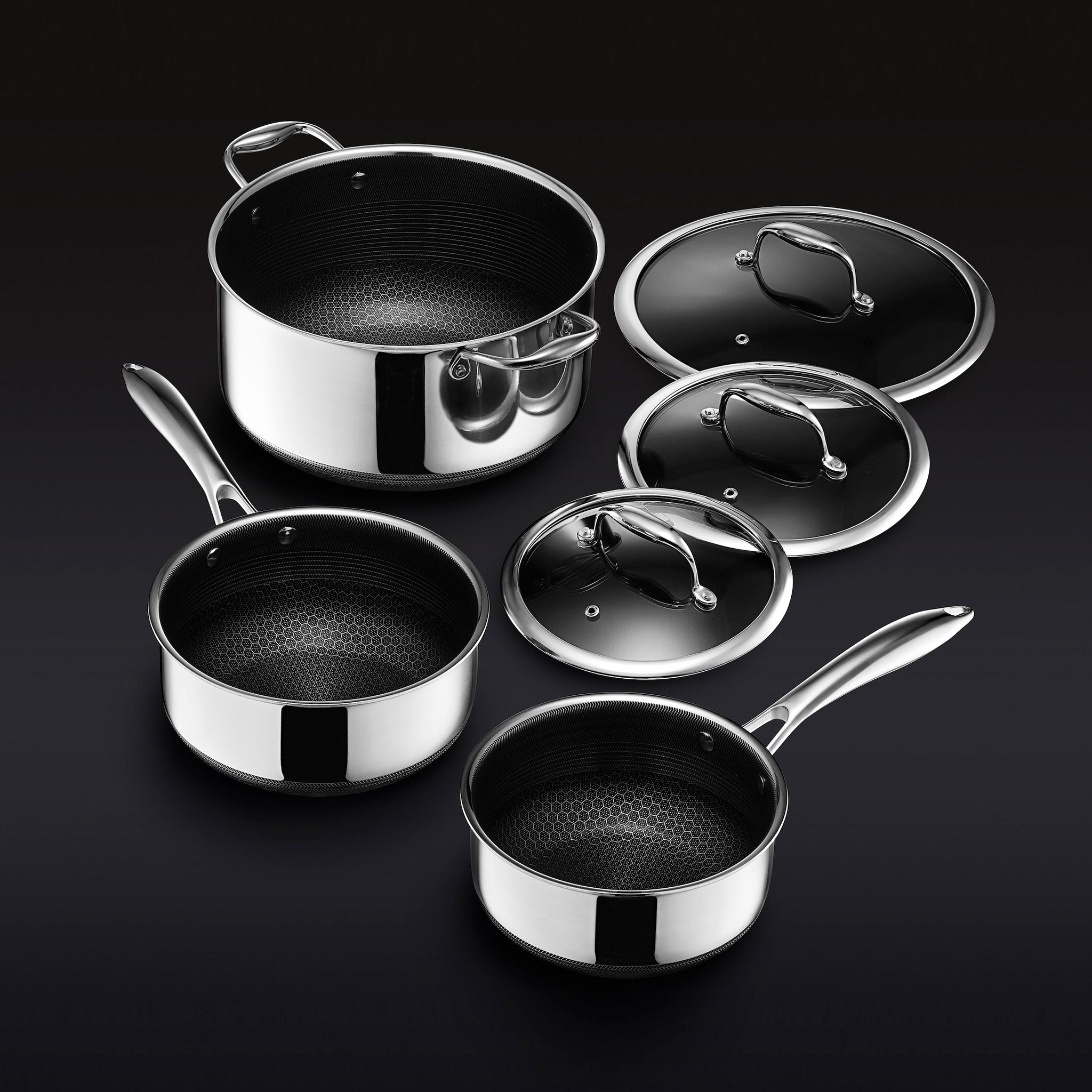 6-teiliges Hybrid-Topf-Set von HexClad mit Deckel | HexClad