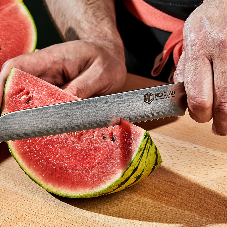 Coltello da pane in acciaio damasco, 20 cm