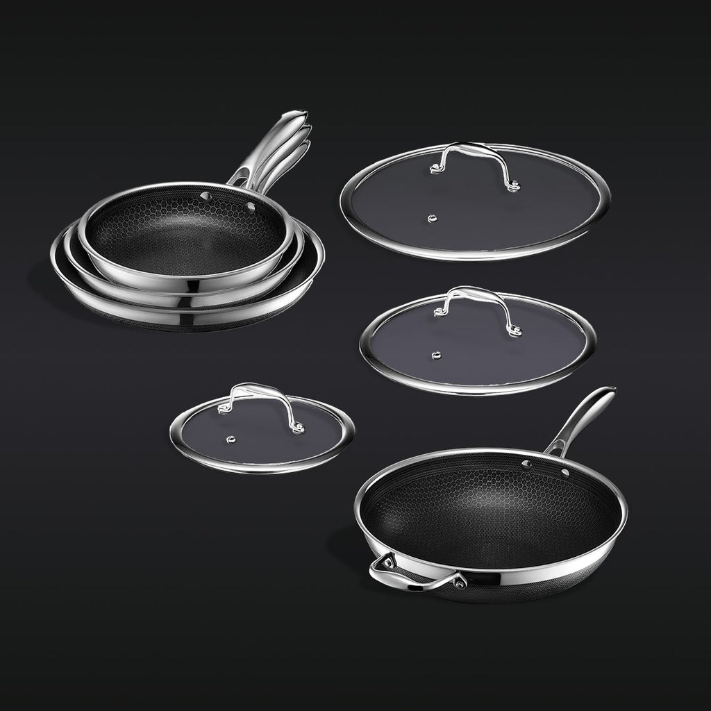 7-teiliges Edelstahl-Kochgeschirr-Set von HexClad mit Deckel und 