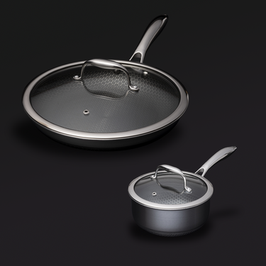 Hybride pan van 25 cm en pot van 2 liter met deksels