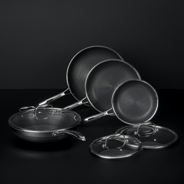 HexClad Hybrid Non-Stick Cookware  7 Piece Set with Lids and Wok