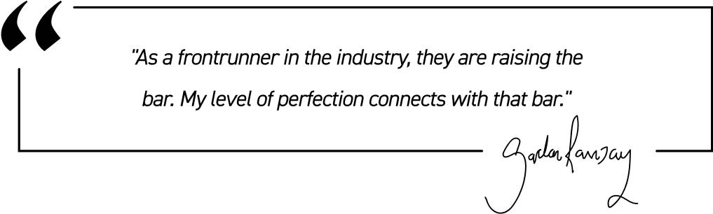 Quote in German about industry excellence, featuring a handwritten signature.